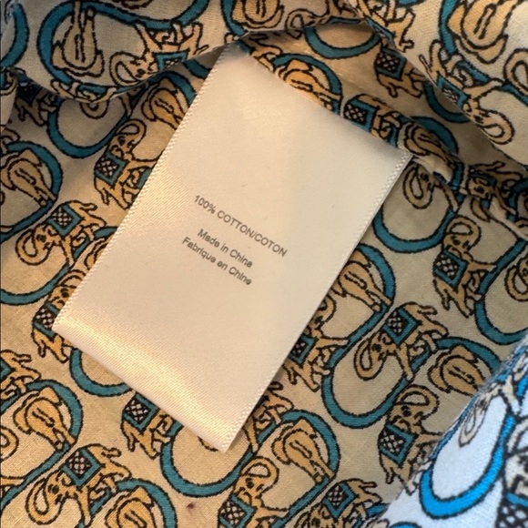 Tory Burch Blue and Gold Block Print Elephant Tunic - Picture 8 of 8